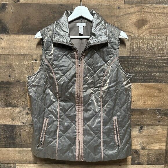 Chicos Quilted Shine Britney Vest Bronze Size 2 Large - Picture 1 of 6